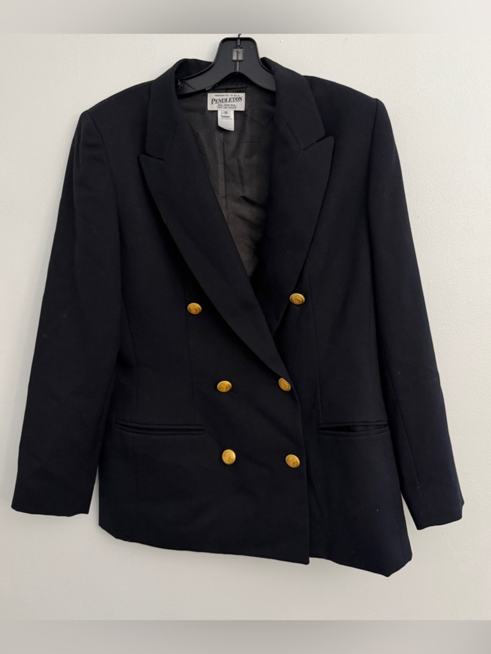 Pendleton Black Double-Breasted Blazer with Gold Buttons Sz 10